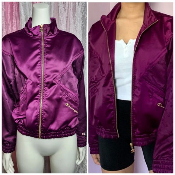 Champion Purple Satin Bomber Embossed Jacket Size Small - Picture 1 of 11